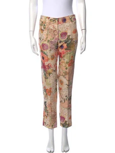 Pre-owned Tory Burch Floral Print Straight Leg Pants In Neutrals