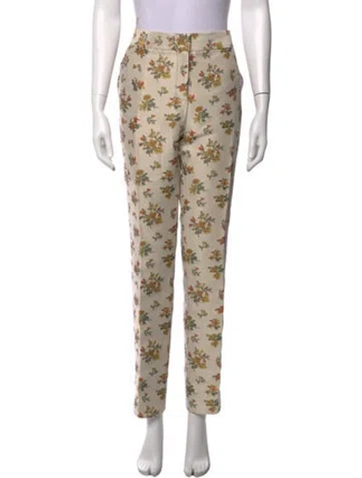 Pre-owned Tory Burch Floral Print Straight Leg Pants In Neutrals/orange/yellow