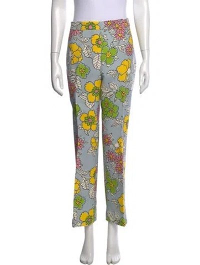Pre-owned Tory Burch Floral Print Straight Leg Pants W/ Tags In Blue