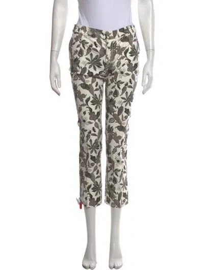 Pre-owned Tory Burch Floral Print Straight Leg Pants W/ Tags In Neutrals