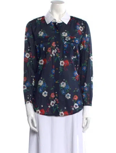 Pre-owned Tory Burch Floral Print Three-quarter Sleeve Button-up Top In Neutral