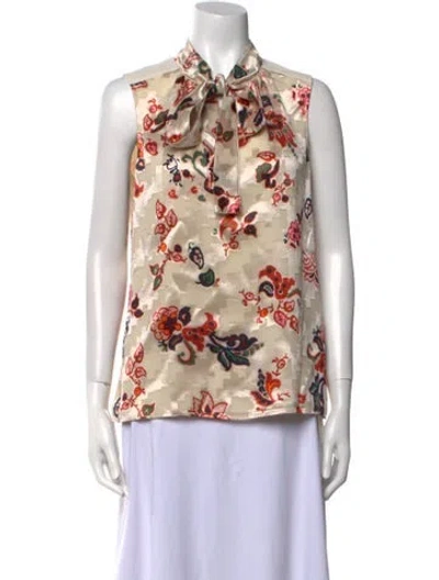 Pre-owned Tory Burch Floral Print Tie Neck Blouse