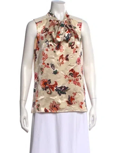 Pre-owned Tory Burch Floral Print Tie Neck Blouse