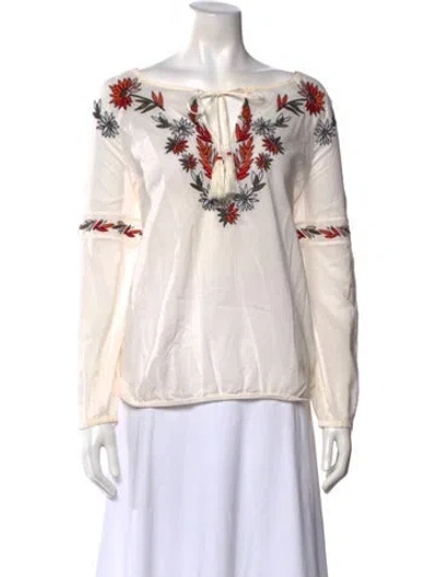 Pre-owned Tory Burch Floral Print Tie Neck Blouse In Neutral