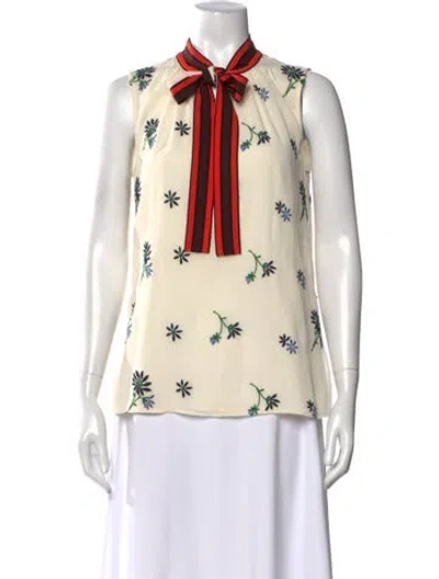 Pre-owned Tory Burch Floral Print Tie Neck Blouse In Neutral