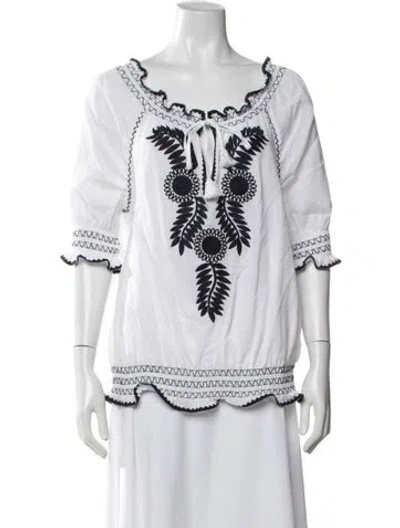 Pre-owned Tory Burch Floral Print Tie Neck Blouse In Neutrals