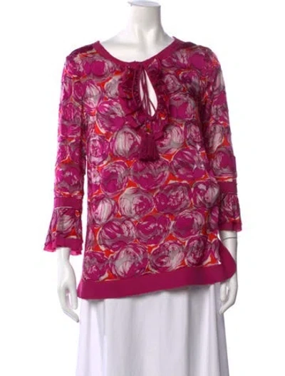 Pre-owned Tory Burch Floral Print Tie Neck Blouse In Pink