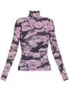Tory Burch Floral Print Turtleneck Top In Purple