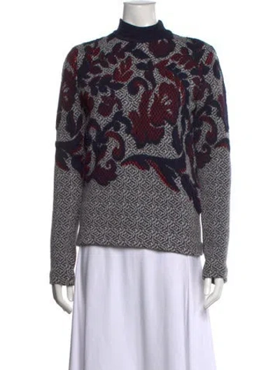 Pre-owned Tory Burch Floral Print Turtleneck Sweater In Blue