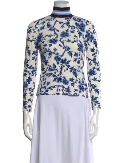 Pre-owned Tory Burch Floral Print Turtleneck Sweater In Blue/white