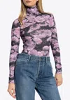 Tory Burch Floral Print Turtleneck Top In Purple