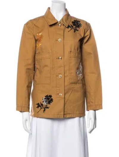 Pre-owned Tory Burch Floral Print Utility Jacket W/ Tags In Brown