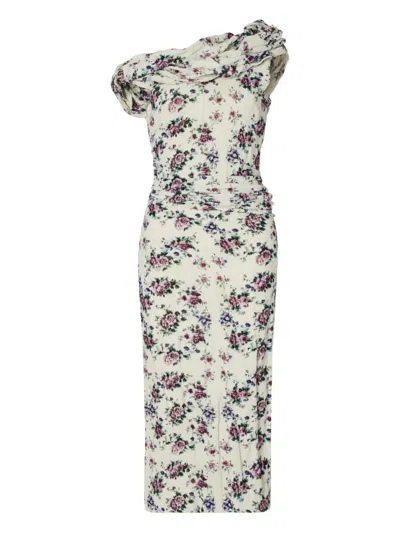 Tory Burch Floral-print Velvet Midi Dress In Gray