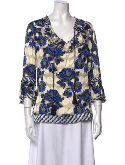 Pre-owned Tory Burch Floral Print V-neck Blouse