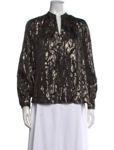 Pre-owned Tory Burch Floral Print V-neck Blouse In Black