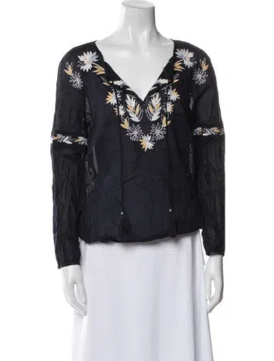 Pre-owned Tory Burch Floral Print V-neck Blouse In Blue