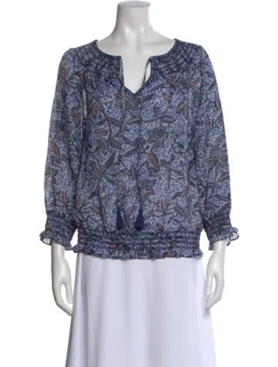Pre-owned Tory Burch Floral Print V-neck Blouse In Blue