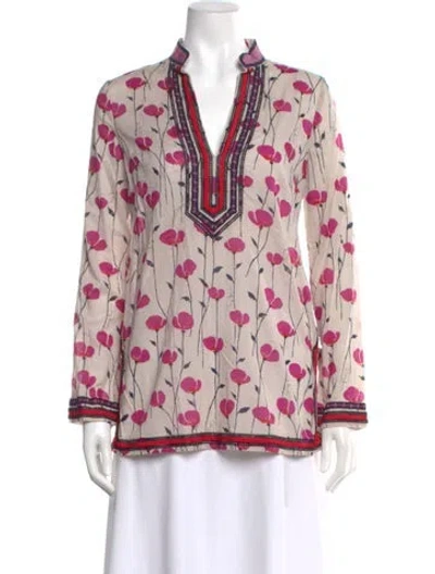 Pre-owned Tory Burch Floral Print V-neck Blouse In Multi