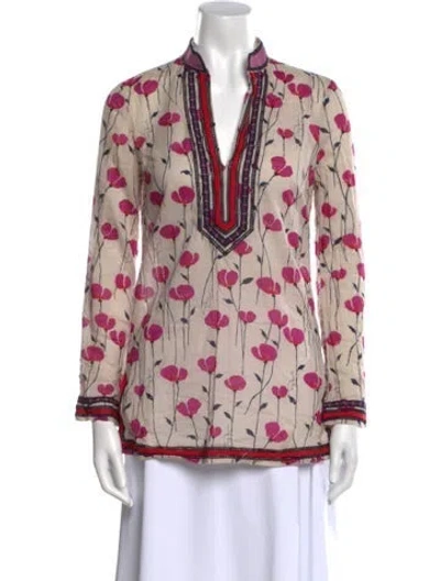 Pre-owned Tory Burch Floral Print V-neck Blouse In Multi