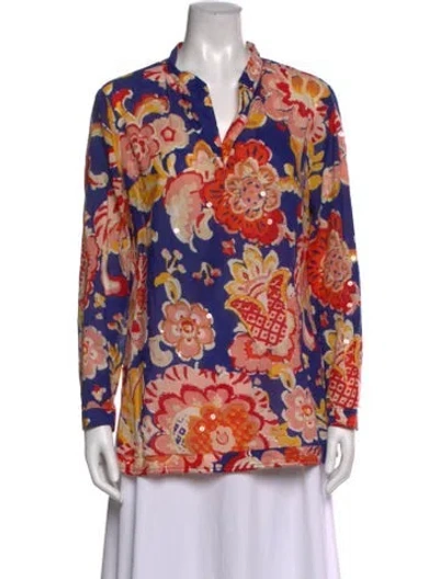 Pre-owned Tory Burch Floral Print V-neck Blouse In Multi