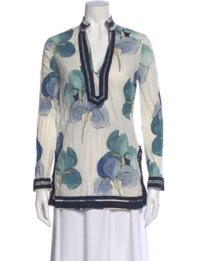 Pre-owned Tory Burch Floral Print V-neck Blouse In Neutral
