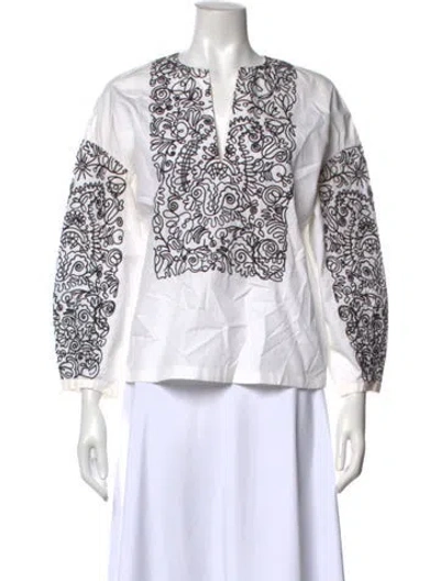 Pre-owned Tory Burch Floral Print V-neck Blouse In Neutral
