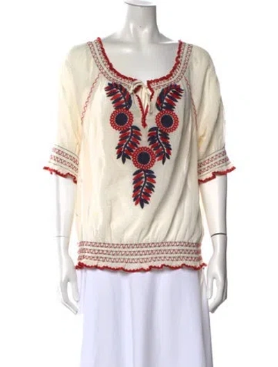 Pre-owned Tory Burch Floral Print V-neck Blouse In Neutrals