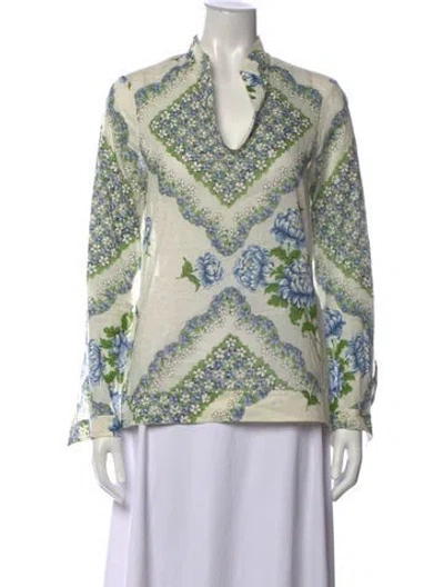 Pre-owned Tory Burch Floral Print V-neck Blouse In Neutrals