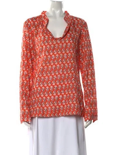 Pre-owned Tory Burch Floral Print V-neck Blouse In Orange