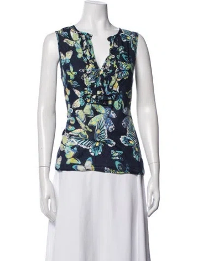 Pre-owned Tory Burch Floral Print V-neck Blouse In Orange