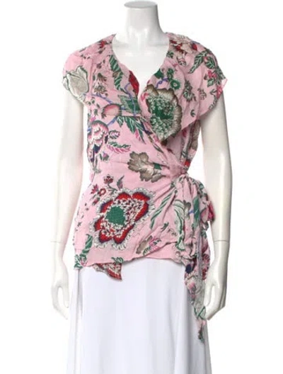 Pre-owned Tory Burch Floral Print V-neck Blouse In Pink