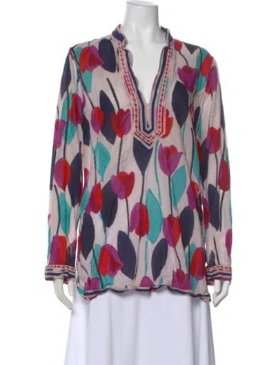 Pre-owned Tory Burch Floral Print V-neck Blouse In Pink