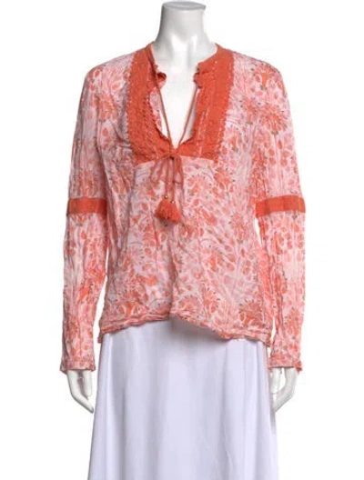 Pre-owned Tory Burch Floral Print V-neck Blouse In Pink