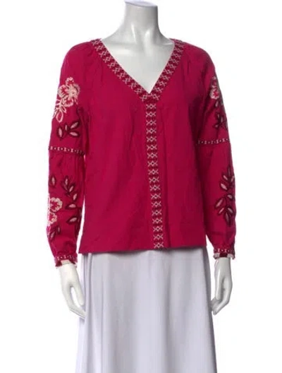 Pre-owned Tory Burch Floral Print V-neck Blouse In Pink