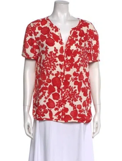 Pre-owned Tory Burch Floral Print V-neck Blouse In Red