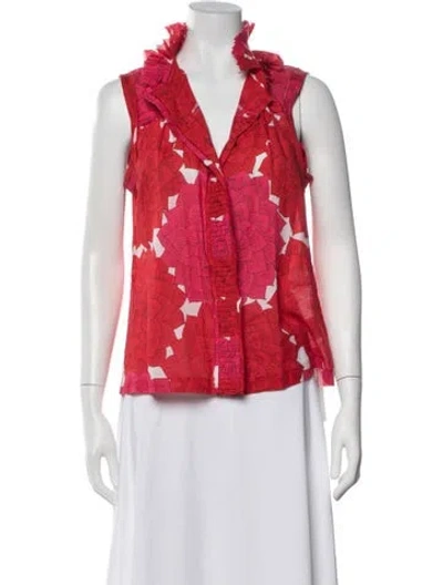 Pre-owned Tory Burch Floral Print V-neck Blouse In Red