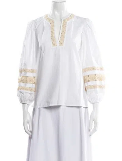 Pre-owned Tory Burch Floral Print V-neck Blouse In White