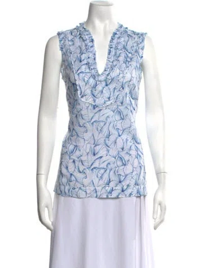 Pre-owned Tory Burch Floral Print V-neck Blouse In White