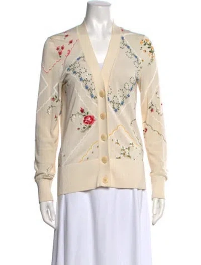 Pre-owned Tory Burch Floral Print V-neck Sweater In Neutrals