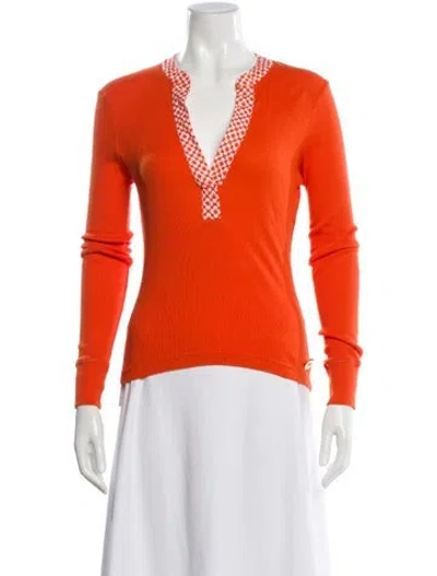 Pre-owned Tory Burch Floral Print V-neck Top In Orange