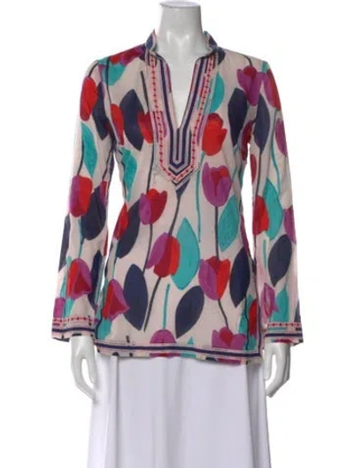 Pre-owned Tory Burch Floral Print V-neck Tunic