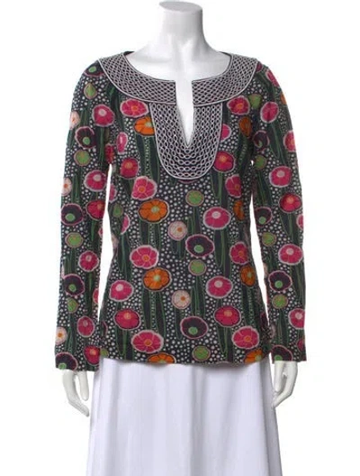 Pre-owned Tory Burch Floral Print V-neck Tunic In Black