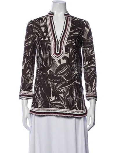 Pre-owned Tory Burch Floral Print V-neck Tunic In Brown