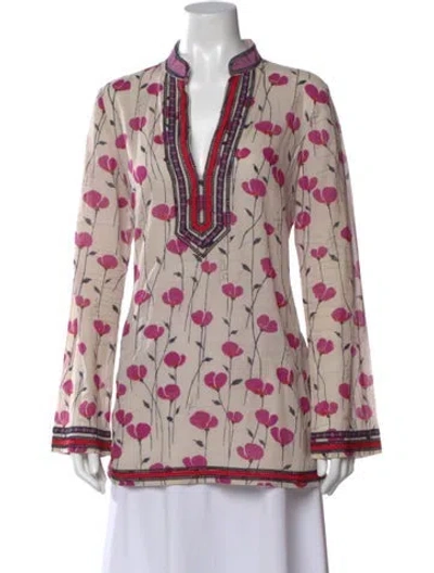 Pre-owned Tory Burch Floral Print V-neck Tunic In Multi