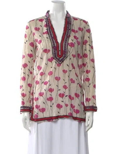 Pre-owned Tory Burch Floral Print V-neck Tunic In Multi