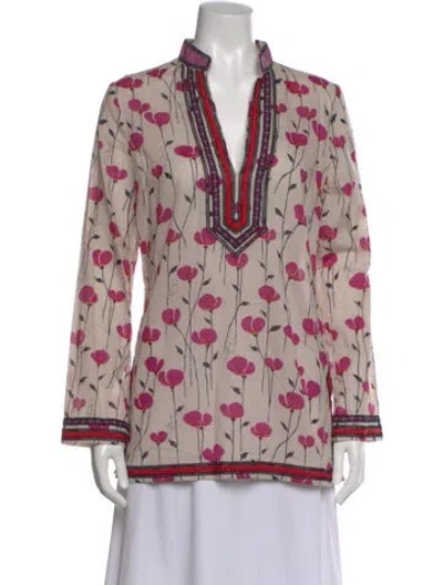 Pre-owned Tory Burch Floral Print V-neck Tunic In Multi