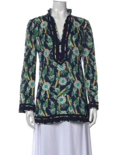 Pre-owned Tory Burch Floral Print V-neck Tunic In Multi