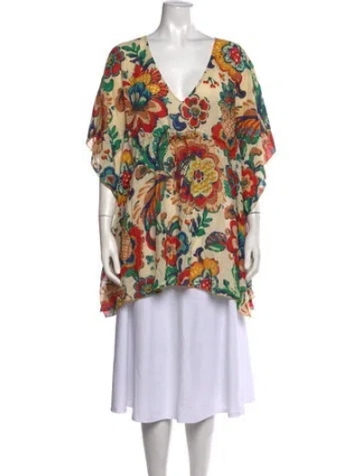 Pre-owned Tory Burch Floral Print V-neck Tunic In Multicolor