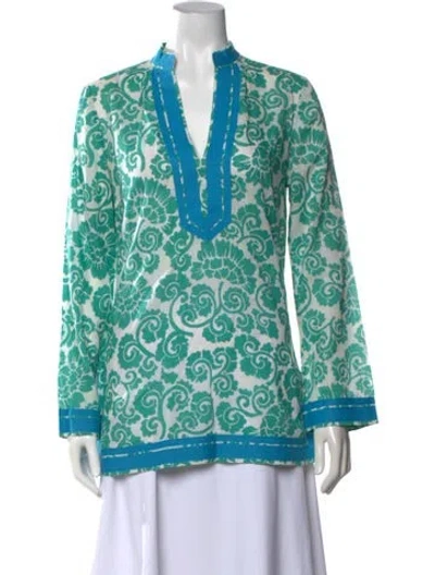 Pre-owned Tory Burch Floral Print V-neck Tunic In Neutrals