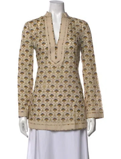 Pre-owned Tory Burch Floral Print V-neck Tunic In Neutrals